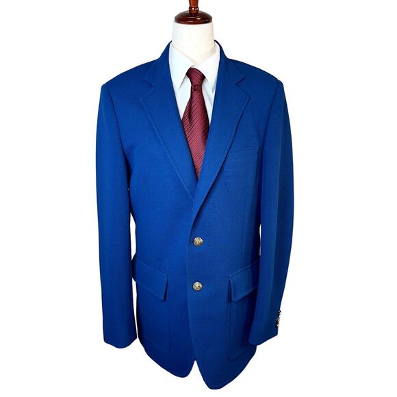 Vintage Hardwick Sport Coat Blazer Size 40L Cobalt Blue Waffle Weave Two Button - Picture 1 of 13